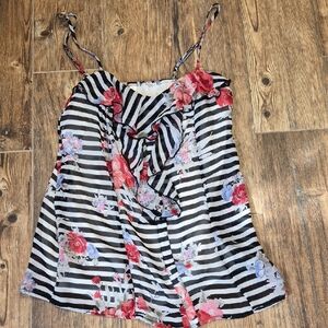 Xhilaration Floral Camisole with Black and White Stripes